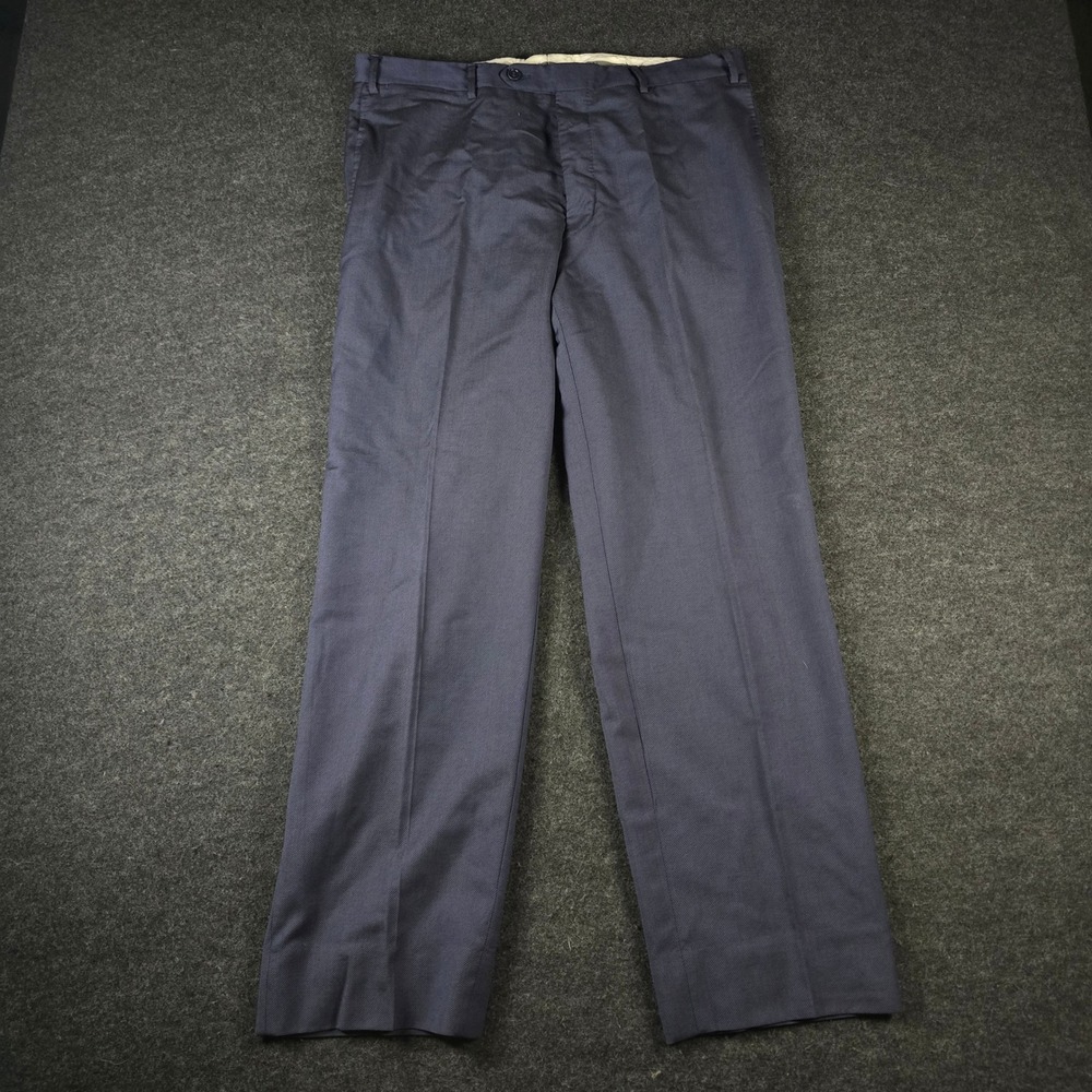 Canali Men's Navy Blue Flat Front Dress Pants Trousers 100% Wool 36 (Fits 34x29)